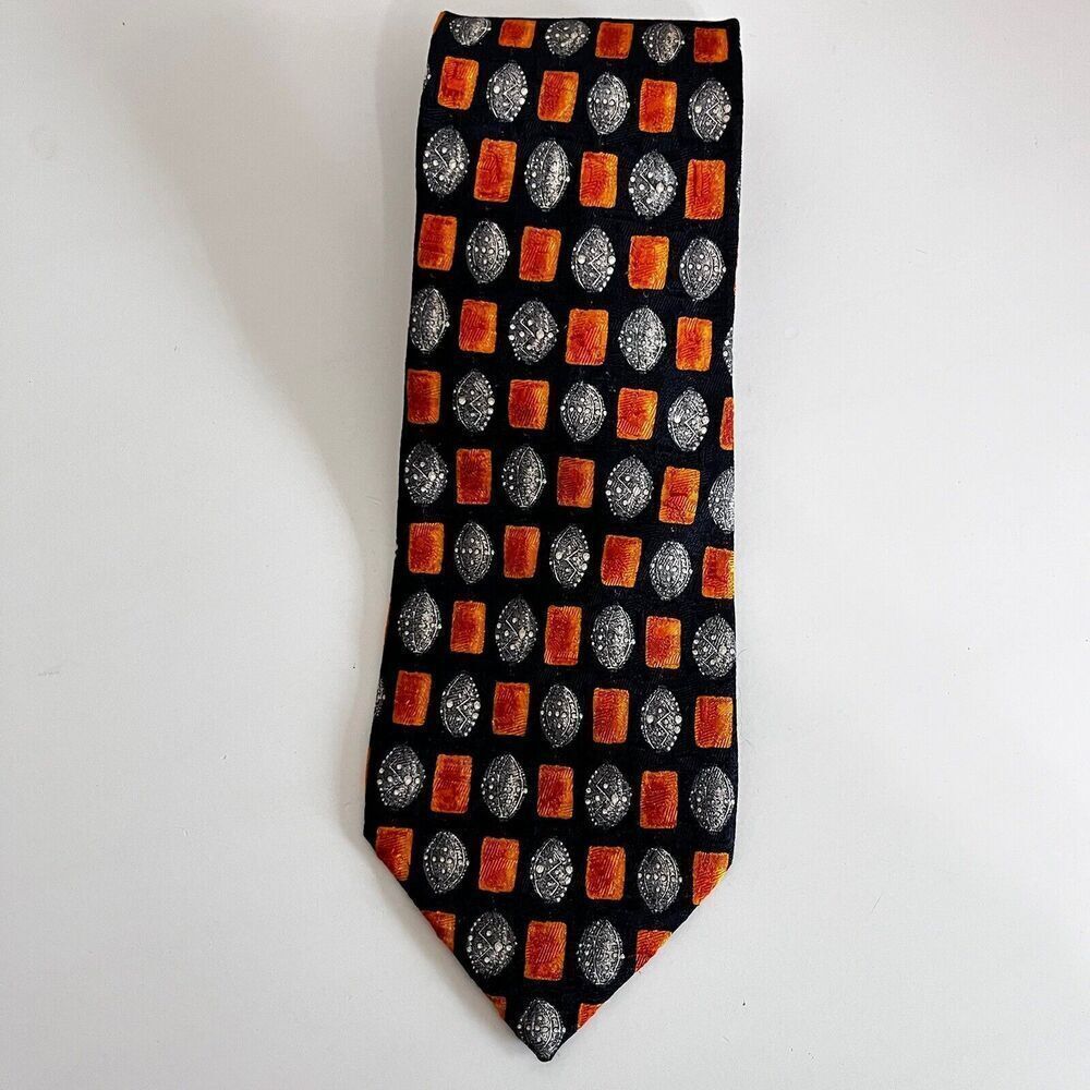Ermenegildo Zegna 100% Silk Tie Black Orange Print Made in Italy Men's